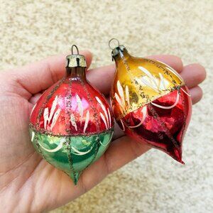 Vintage Set of 2 Poland Teardrops Mercury Glass Pair Fantasia Glass Ornaments